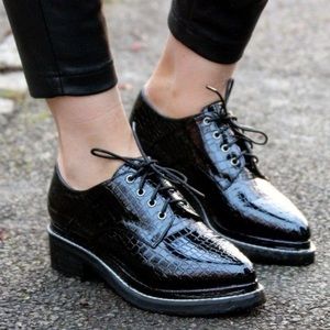 Misguided black patent leather croc Oxford Brogues